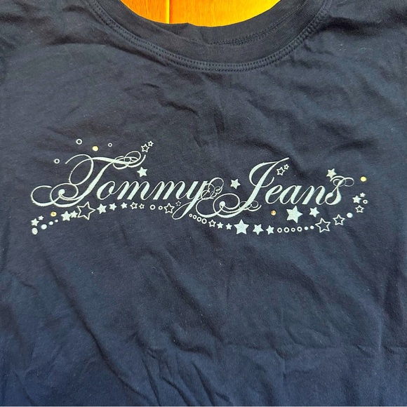 Women’s Tommy Jeans Navy Blue 100% Cotton Short Sleeve Shirt - Picture 2 of 7